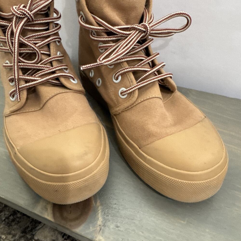 Women's Tan High-Top Canvas Sneaker Boots - Picture 4 of 16